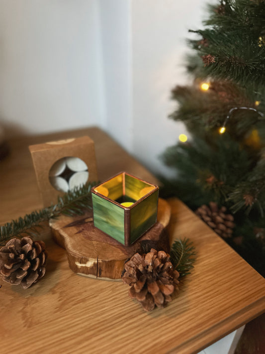 CANDELABRO VIDRIO EMPLOMADO | VERDE BOSQUE