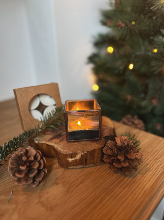 CANDELABRO VIDRIO EMPLOMADO | GRIS GLACIAR