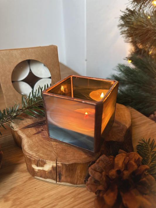 CANDELABRO VIDRIO EMPLOMADO | GRIS GLACIAR