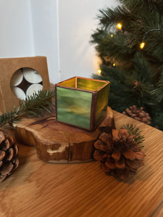 CANDELABRO VIDRIO EMPLOMADO | VERDE BOSQUE